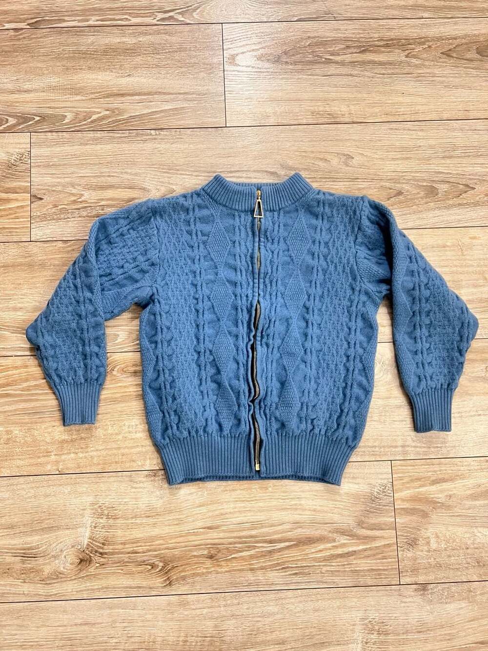 Leamor Cable Knit Zip Up Sweater Size 16 Blue Wool